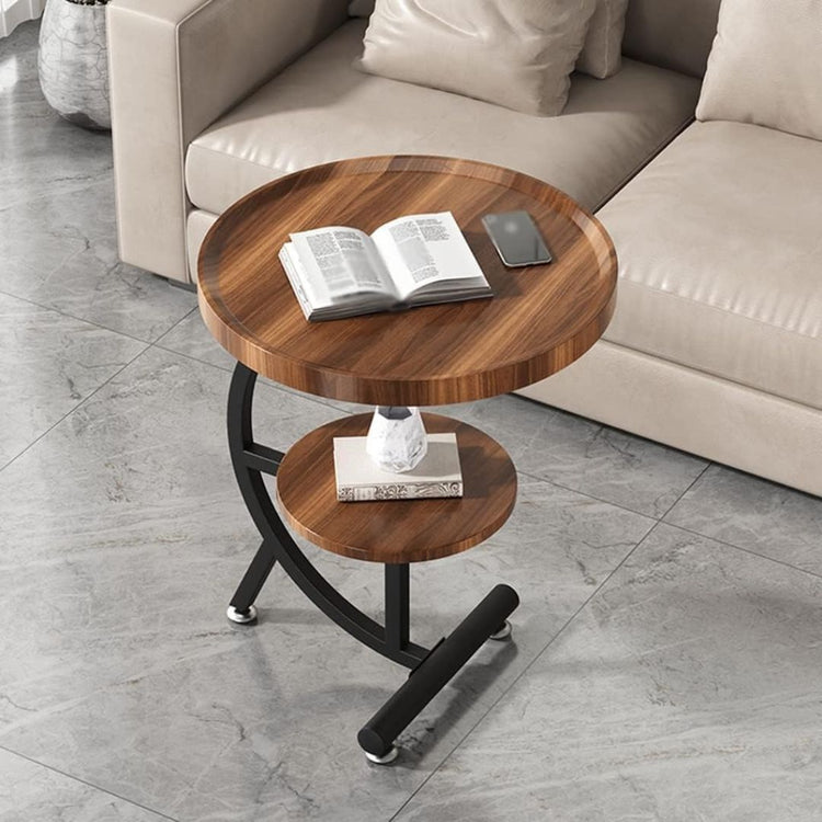 Modern Round Side Table with 2-Tier Wood Shelves and Metal Frame-Hansart, Tables, Add a modern touch to your home with this 2-Tier Round Side Table, blending style and functionality. Featuring a smooth wood top and a sturdy metal frame, this versatile table is perfect as an end table, nightstand, or accent piece in your living room or bedroom. The unique curved design not only adds visual interest but also provides added stability. With two spacious tiers, this table offers plenty of room for displaying déc