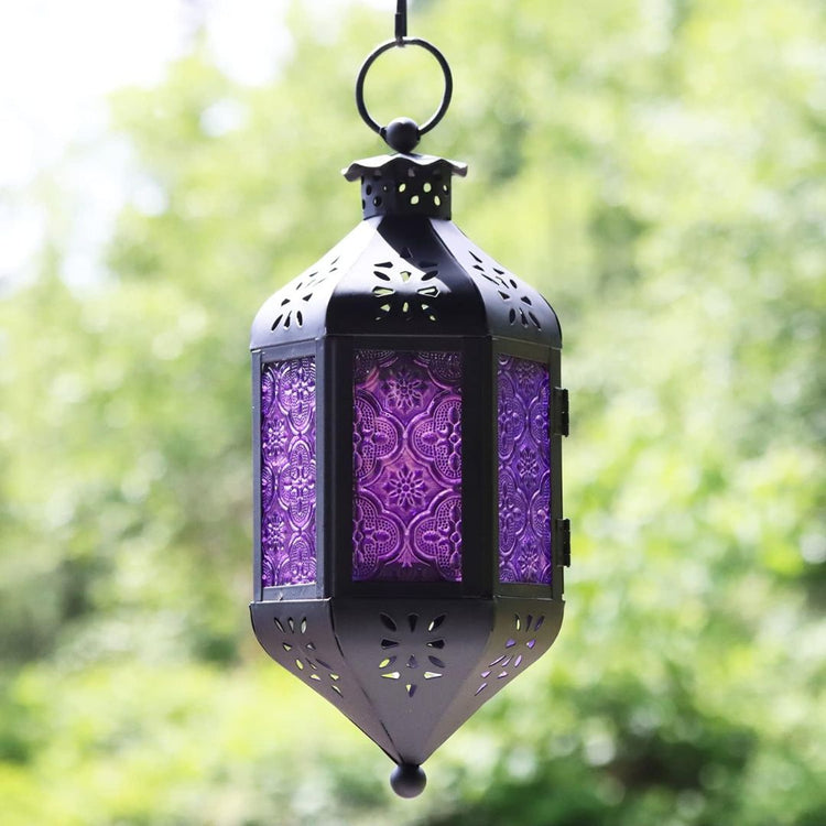 Vintage Hanging Lantern, 11.5 Inch Metal Candle Holder Decor-Hansart-Hansart, Add a touch of elegance and warmth to your space with this beautifully designed 11.5" Hanging Metal Lantern. Crafted with intricate cut-out patterns and glass panels, this lantern brings a charming Moroccan flair to any setting. Perfect for both indoor and outdoor use, it creates an inviting ambiance whether hanging from a hook, displayed on a table, or part of your event decor. Simply add a candle or LED light to enhance its glow