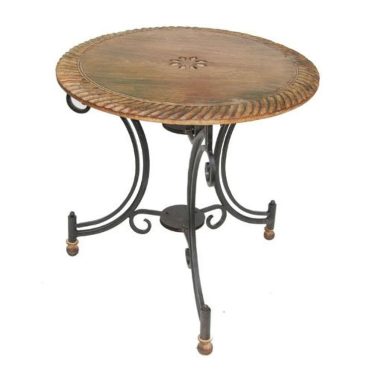 Wrought Iron Round Accent Table with Mosaic Tile Top and Curved Legs-Hansart, Tables, Elevate your indoor or outdoor space with this charming Vintage Round Wrought Iron Accent Table. Featuring a beautifully crafted mosaic tile tabletop with a rustic rope-style border, this table exudes old-world elegance and durability. The sturdy wrought iron frame boasts graceful scrollwork and a timeless black finish, complemented by ornate detailing on the legs and feet. Whether used as a stylish side table, plant stand