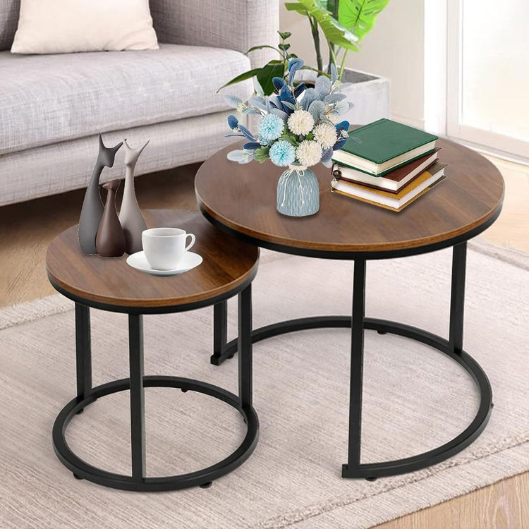 Modern Nesting Round Coffee Table Set – Metal Frame with Open Base Design-Hansart, Tables, Elevate your living space with this Modern Nesting Round Coffee Table Set, a versatile and stylish addition to any home. Designed with functionality and aesthetics in mind, this set includes two tables of varying sizes that can be nested together to save space or arranged separately for a dynamic look. Featuring a sleek open base design with durable metal framing, these tables bring a contemporary flair to your living