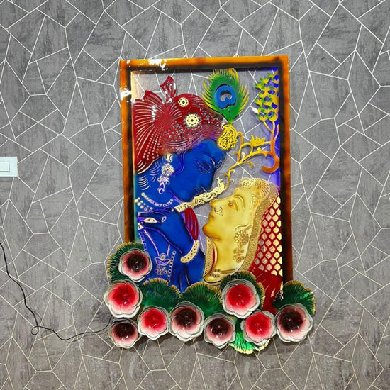 Artistic Radhe Krishna Framed Wall Art for Living Room (40x60 Inches)-Naren Impex-Hans Art-Metallic Traditional Wall Decor by Hansart-Made of Premium-Quality Iron Metal Perfect for your living room, bedroom, hall, office reception, guest room, and hotel reception-The product is packed by professionals for safe delivery-Designed to make your home look complete-"Hansart Made In India because India itself is an art".