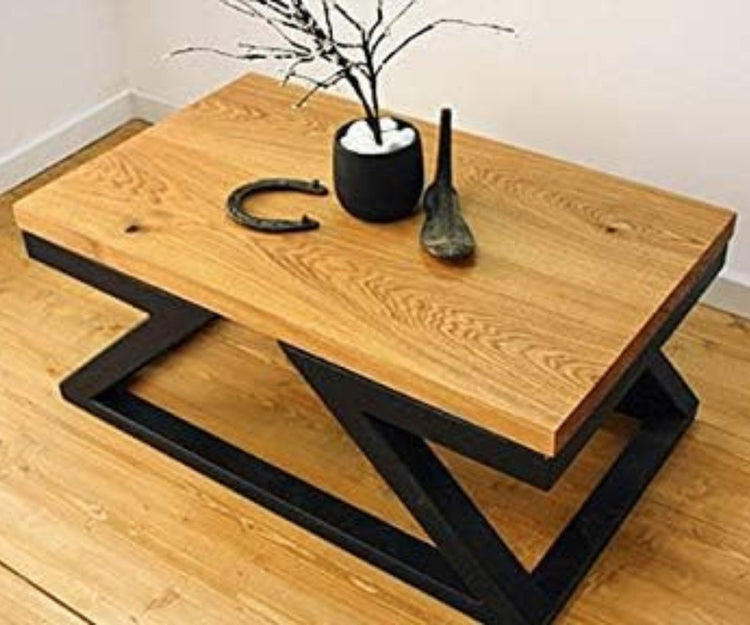 Modern Industrial Z-Leg Coffee Table with Solid Wood Top for Living Room, Hall, Office-Hansart, Tables, Elevate your living space with this Modern Industrial Z-Leg Coffee Table. Featuring a bold and contemporary design, this coffee table seamlessly combines functionality with artistic flair. The solid wood tabletop adds a warm, natural touch, while the striking Z-shaped black metal legs offer a modern industrial aesthetic. Perfect for home, office, or restaurant settings, this table is a statement piece tha
