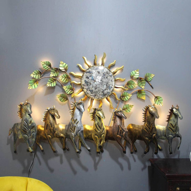7 Horses Nature Metal Wall Art for Guest Room (54 x 32 Inches)-Home Decoration-Hansart-Metal Wall Decor by Hansart Horses wall decor with led lighting Made of Premium-Quality Iron Metal Perfect for your living room, bedroom, hall, office reception, guest room, and hotel reception The product is packed by professionals for safe delivery Designed to make your home look complete "Hansart Made In India because India itself is an art".