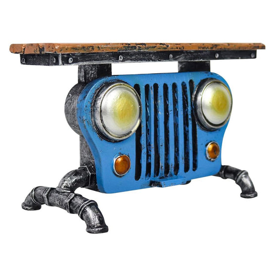 Vintage Blue Jeep Grille Mini Table with Industrial Pipe Legs