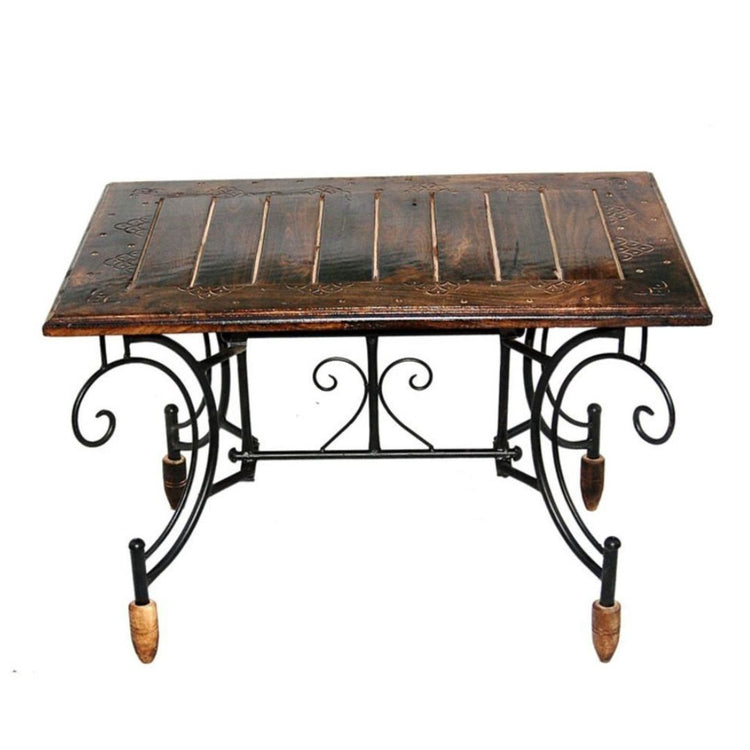 Rustic Wrought Iron & Wood Side Table-Hansart, Tables, Enhance your living space with this beautifully crafted Rustic Rectangular Side Table, featuring a rich wooden tabletop paired with an ornate wrought iron base. The combination of warm wood tones and intricate iron scrollwork creates a timeless piece that blends effortlessly with rustic, vintage, farmhouse, or traditional decor styles. Compact yet functional, this table is ideal as a coffee table, accent piece, or decorative stand for both indoor and ou