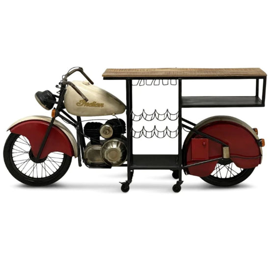 Vintage Motorcycle-Themed Bar Counter with Storage & Wine Rack