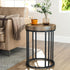 Round Industrial Side Table with Rustic Wood Top and Metal Base-Hansart, Tables, Bring modern industrial flair to your space with this Round Side Table featuring a Wood Top and Metal Frame. Designed with a minimalist aesthetic, this stylish end table combines a rich, rustic wood-grain finish with a sleek black metal base. Its clean, open-frame structure adds a contemporary touch, making it a versatile piece for living rooms, bedrooms, offices, or reading nooks. The sturdy metal frame provides stability, whi
