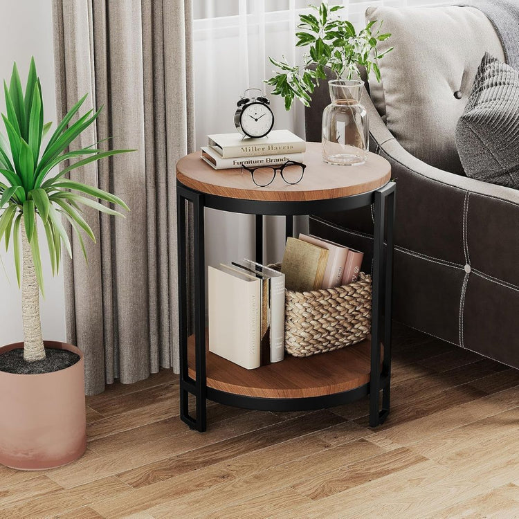 Round Industrial End Table with Storage Shelf and Metal Frame-Hansart, Tables, Enhance your living space with this Modern Round Side Table, designed with both style and functionality in mind. Measuring 20 inches in height and featuring a 16-inch diameter tabletop, this elegant piece is perfect for use as an end table, nightstand, or accent table. The sleek, minimalist design combines a sturdy metal frame with a smooth tabletop, offering a contemporary touch that fits seamlessly into any room decor. Whether