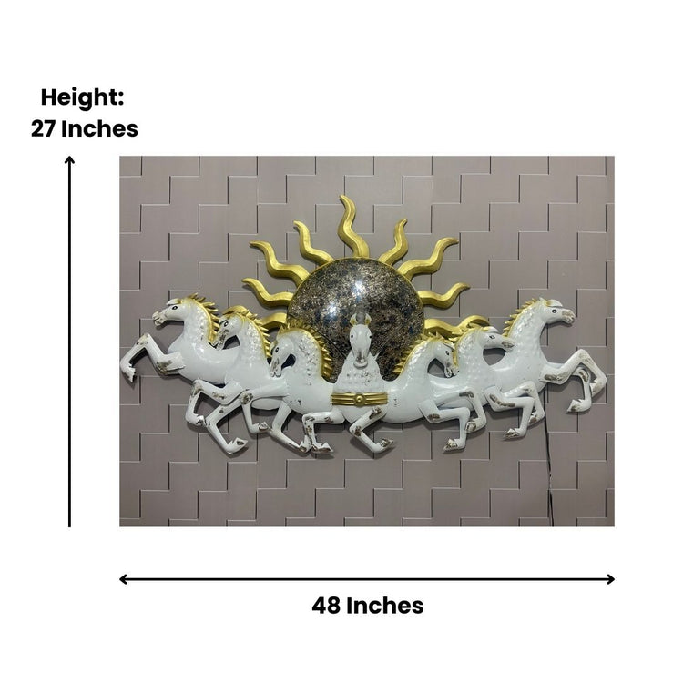 Metal Wall Decor by Hansart Total Wall Coverage Area: 48 x 27 Inches Made of High-Quality Metal Anti-rust powder coating used giving it a long lasting finish Hanging Mechanism included Horse wall decor with led lighting Perfect for your living room, bedroom, hall, office reception, guest room, and hotel reception The product is packed by professionals for safe delivery Designed to make your home look complete "Hansart Made In India because India itself is an art".