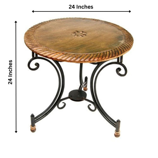 Wrought Iron Round Accent Table with Mosaic Tile Top and Curved Legs-Hansart, Tables, Elevate your indoor or outdoor space with this charming Vintage Round Wrought Iron Accent Table. Featuring a beautifully crafted mosaic tile tabletop with a rustic rope-style border, this table exudes old-world elegance and durability. The sturdy wrought iron frame boasts graceful scrollwork and a timeless black finish, complemented by ornate detailing on the legs and feet. Whether used as a stylish side table, plant stand