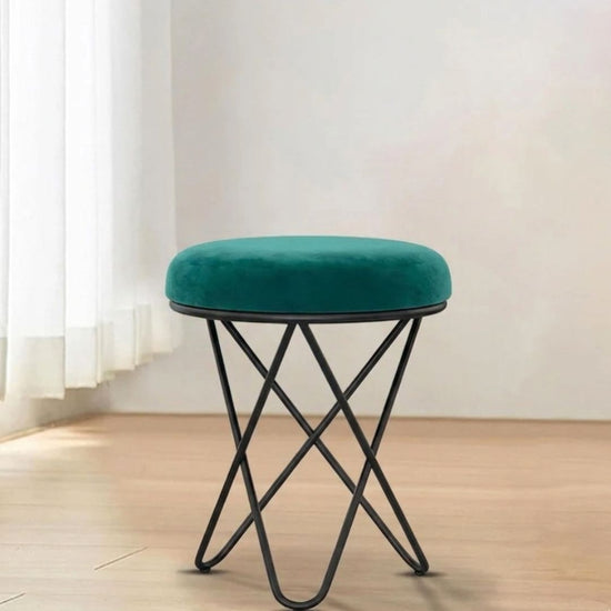 Modern Emerald Velvet Vanity Stool - 18" Gold Cross-Leg Ottoman