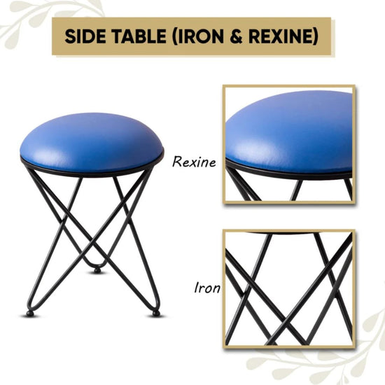 Blue Round Padded Vanity Stool - 16" Diameter Cross Leg Chair
