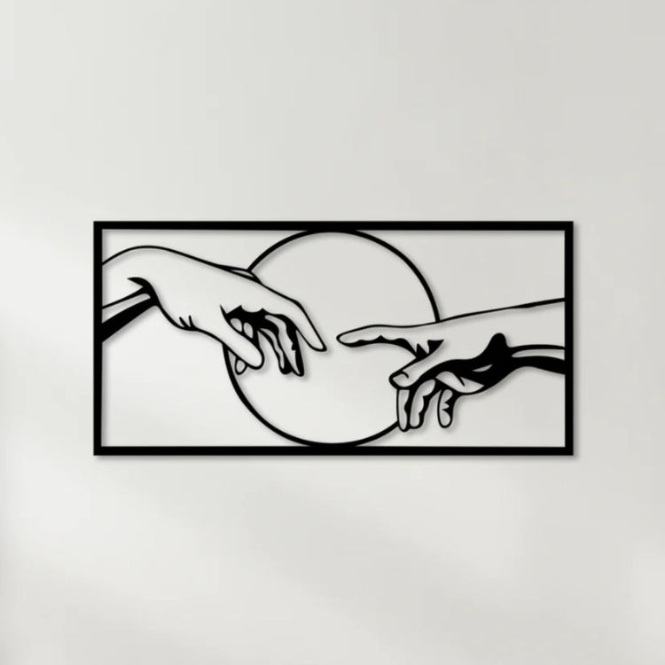 Add a touch of whimsy and mystery to your home with our Framed Moon with Hands Metal Wall Art. Hand-crafted and framed, this stunning piece will elevate any room with its unique design. Embrace the magic of the moon and decorate your walls with this captivating art-Measures 30 x 15 Inches-Constructed of High Quality Metal-Anti-rust powder coating used for long lasting finish Hanging Mechanism included Perfect for your living room, bedroom, hall, office reception, guest room, and hotel reception