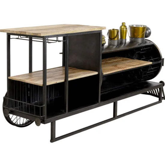 Antique Locomotive Train Bar Cabinet with Shelving and Glass Rack