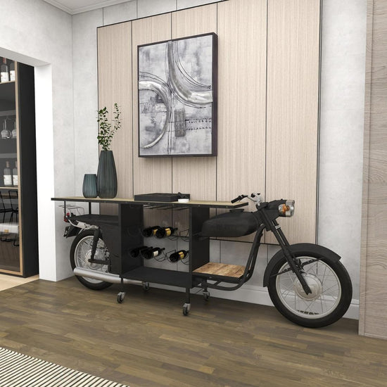 Vintage Motorcycle Bar Cabinet with Storage & Wine Rack - 105 Inches