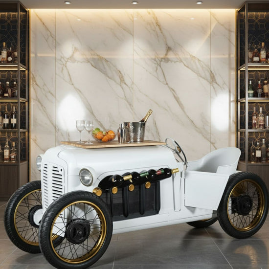 White Luxury Vintage Roadster Bar Cart & Wine Console