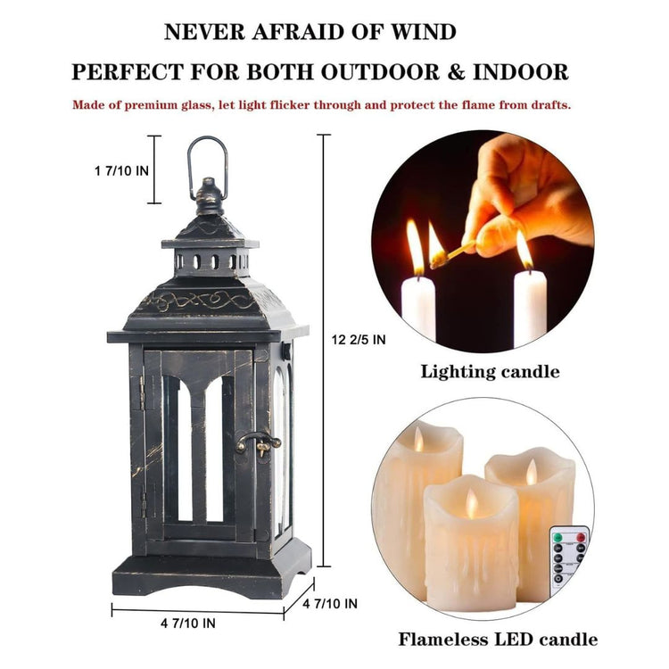 Vintage Black Metal Lantern Candle Holder for Home and Garden Decor-Hansart-Hansart, Add a touch of timeless elegance to your indoor or outdoor space with this Vintage Black Metal Lantern. Crafted from premium metal and clear glass panels, this lantern beautifully showcases the flickering glow of candles, whether real or flameless LED. Its windproof design ensures a steady flame, making it ideal for patios, gardens, weddings, or cozy indoor settings. With its antique finish and versatile style, this lantern