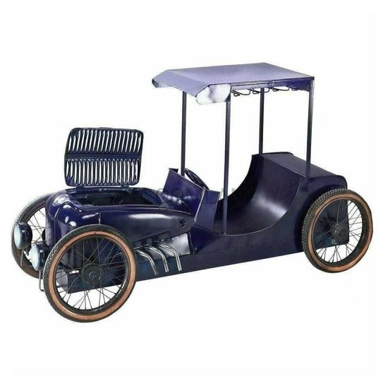 Vintage-style toy car with a purple top on a white background