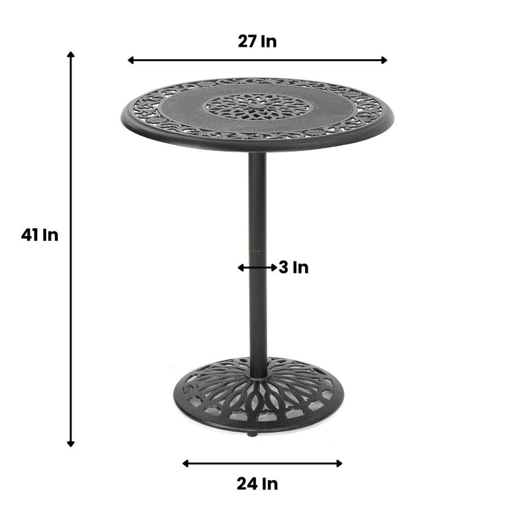 Elegant Outdoor Metal Table with Ornate Floral Pattern-Hansart, Tables, Enhance your outdoor living space with this Elegant Outdoor Cast Aluminum Bistro Table. Crafted from durable, weather-resistant cast aluminum, this stylish round table features an ornate floral design on both the tabletop and base, bringing classic charm to your patio, garden, or balcony. The sturdy pedestal base provides excellent stability, while the powder-coated finish ensures long-lasting beauty, even in the elements. Perfect for c