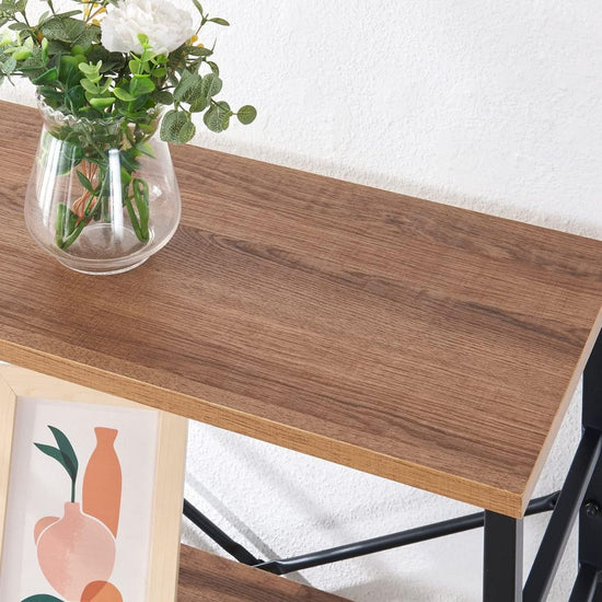 Industrial 7-Tier Bookshelf with Wood Shelves and Metal Frame, HANSART, Add a touch of industrial charm and practical storage to your space with this Industrial 7-Tier Metal and Wood Tall Bookshelf. Standing tall at 84.4 inches, this open shelving unit blends sturdy black metal framing with rustic wood shelves, creating a versatile piece perfect for home offices, living rooms, or studies. The unique geometric side panels add a modern flair, while the open-back design ensures an airy feel, making it a stylis