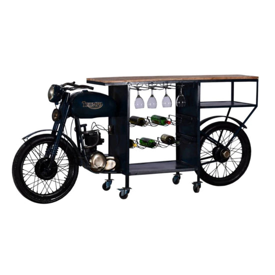 Vintage Motorcycle Bar Cabinet with Storage & Wine Rack - 89 Inches