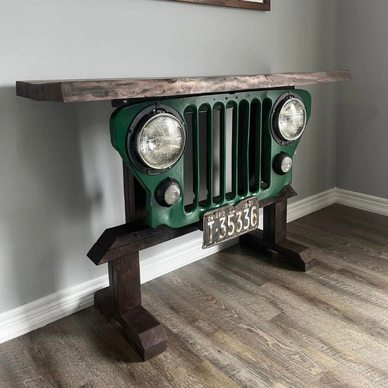 Vintage Jeep-Inspired Console Table with Headlights