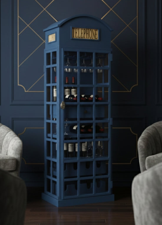 Blue Telephone Booth Wine Rack & Bar Cabinet