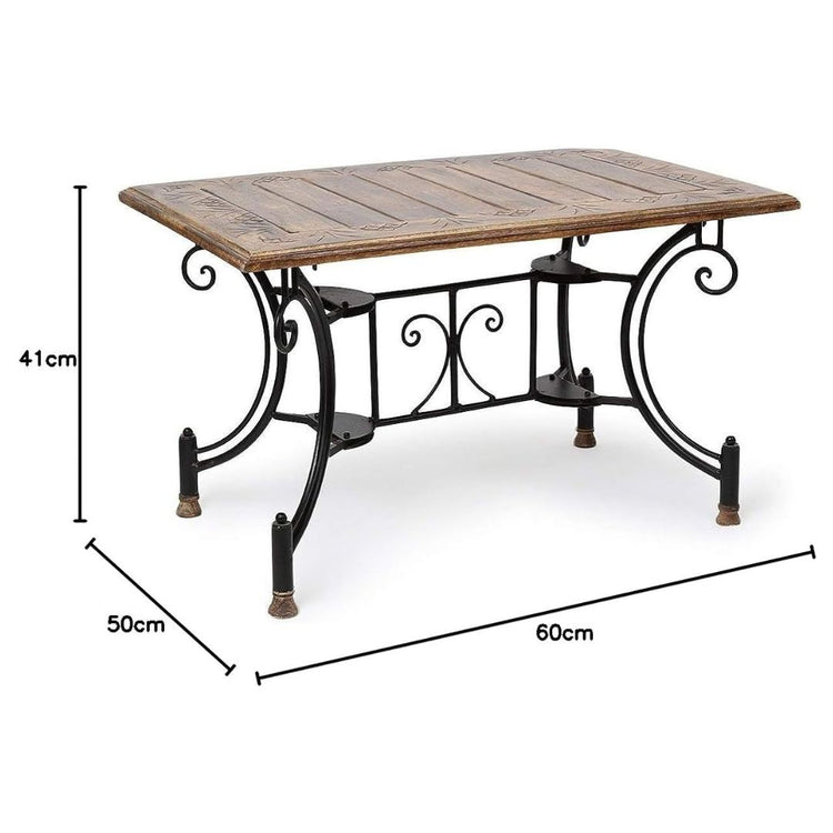 Vintage Style Wrought Iron Coffee Table with Wooden Top-Hansart, Tables, Bring timeless elegance to your living space with this Vintage Style Wrought Iron Coffee Table. Crafted with a sturdy wrought iron frame and a beautifully finished wooden top, this table combines durability with rustic charm. Its intricate scrollwork and decorative accents on the iron base add an artistic touch, making it a perfect centerpiece for both traditional and contemporary settings. The compact size makes it ideal for cozy livi