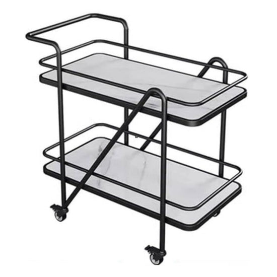 Modern Black Bar Cart with 2-Tier White Top