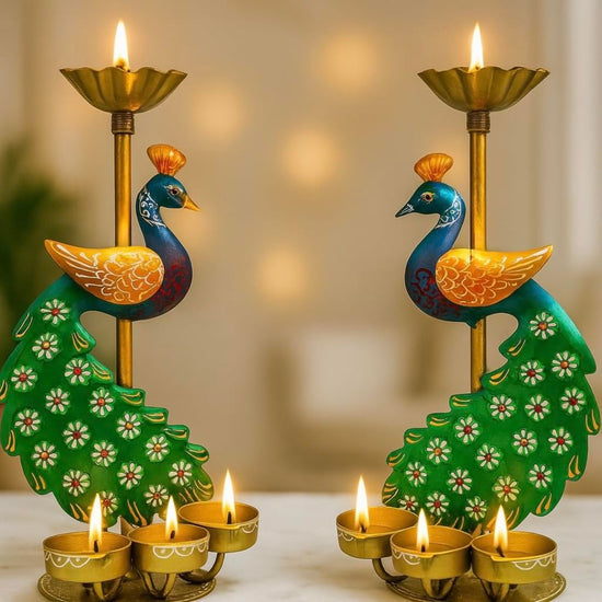 Decorative handcrafted peacock-shaped candle holders for Lighting Diya and Candles