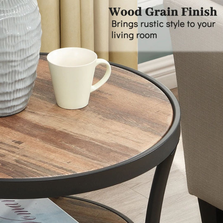 Wood Top & Metal Frame Accent End Table for Living Room-Hansart, Tables, Elevate your living space with this stylish and functional Round Side Table, designed to bring rustic charm and industrial flair into any room. Crafted with a durable black metal frame and a warm wood grain finish, this versatile table is the perfect companion for your sofa, armchair, or bedside. The spacious 23.6-inch diameter tabletop offers plenty of room for lamps, books, or decorative pieces, while the lower 18.5-inch shelf provid