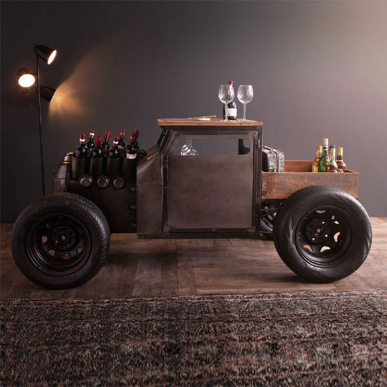 Vintage Hot Car Bar Cabinet Table with Wine Storage and Countertop