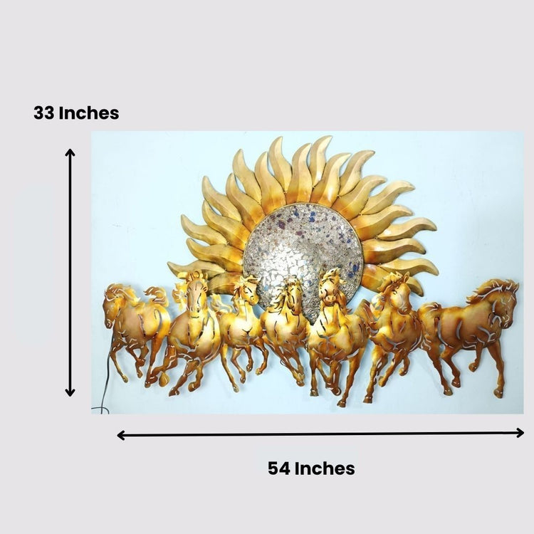 Beautifully crafted from premium-quality iron metal, this exquisite metal wall art features an elegant design of 7 horses with a sun in the center. This eye-catching piece is sure to bring a unique, stylish touch to any wall. Experience the beauty and power of 7 horses galloping in the sun with our stunning wall art. Crafted with anti-rust powder coating, this piece of art will remain vibrant and beautiful for years to come. Enjoy 42 x 27 inches of majestic elegance in your home