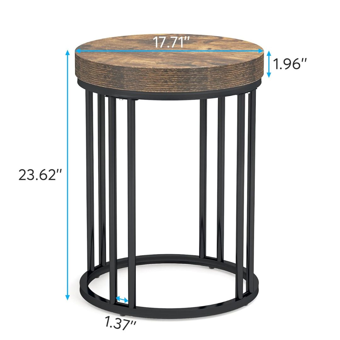 Round Industrial Side Table with Rustic Wood Top and Metal Base-Hansart, Tables, Bring modern industrial flair to your space with this Round Side Table featuring a Wood Top and Metal Frame. Designed with a minimalist aesthetic, this stylish end table combines a rich, rustic wood-grain finish with a sleek black metal base. Its clean, open-frame structure adds a contemporary touch, making it a versatile piece for living rooms, bedrooms, offices, or reading nooks. The sturdy metal frame provides stability, whi