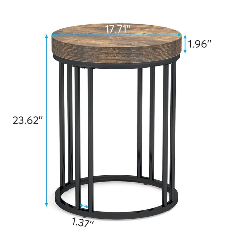 Round Industrial Side Table with Rustic Wood Top and Metal Base-Hansart, Tables, Bring modern industrial flair to your space with this Round Side Table featuring a Wood Top and Metal Frame. Designed with a minimalist aesthetic, this stylish end table combines a rich, rustic wood-grain finish with a sleek black metal base. Its clean, open-frame structure adds a contemporary touch, making it a versatile piece for living rooms, bedrooms, offices, or reading nooks. The sturdy metal frame provides stability, whi