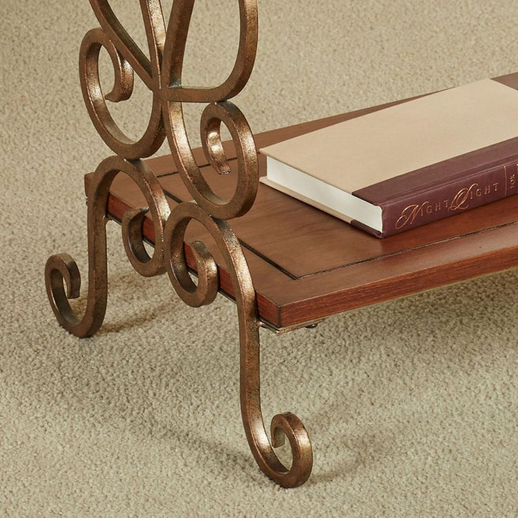 Vintage 3-Tier Metal Scrollwork Accent Shelf with Wooden Shelves, HANSART, Elevate your home decor with this elegant 3-Tier Metal Scrollwork Accent Shelf, a perfect blend of vintage charm and functional design. Standing 34 inches tall, this accent shelf features intricately designed metal scrollwork in an antique bronze finish that adds a touch of old-world elegance to any space. The three spacious wooden shelves provide a warm contrast with their rich, polished wood tones, offering ample space to display d