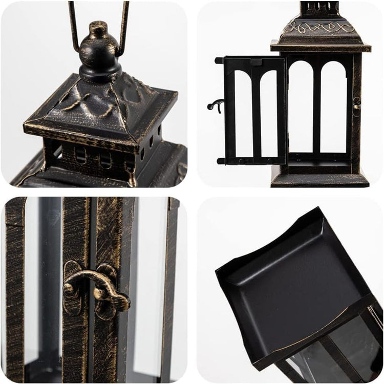 Vintage Black Metal Lantern Candle Holder for Home and Garden Decor-Hansart-Hansart, Add a touch of timeless elegance to your indoor or outdoor space with this Vintage Black Metal Lantern. Crafted from premium metal and clear glass panels, this lantern beautifully showcases the flickering glow of candles, whether real or flameless LED. Its windproof design ensures a steady flame, making it ideal for patios, gardens, weddings, or cozy indoor settings. With its antique finish and versatile style, this lantern