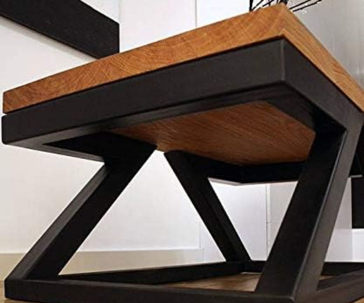 Modern Industrial Z-Leg Coffee Table with Solid Wood Top for Living Room, Hall, Office-Hansart, Tables, Elevate your living space with this Modern Industrial Z-Leg Coffee Table. Featuring a bold and contemporary design, this coffee table seamlessly combines functionality with artistic flair. The solid wood tabletop adds a warm, natural touch, while the striking Z-shaped black metal legs offer a modern industrial aesthetic. Perfect for home, office, or restaurant settings, this table is a statement piece tha