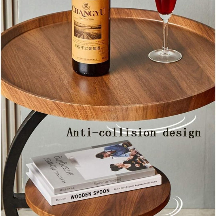Modern Round Side Table with 2-Tier Wood Shelves and Metal Frame-Hansart, Tables, Add a modern touch to your home with this 2-Tier Round Side Table, blending style and functionality. Featuring a smooth wood top and a sturdy metal frame, this versatile table is perfect as an end table, nightstand, or accent piece in your living room or bedroom. The unique curved design not only adds visual interest but also provides added stability. With two spacious tiers, this table offers plenty of room for displaying déc