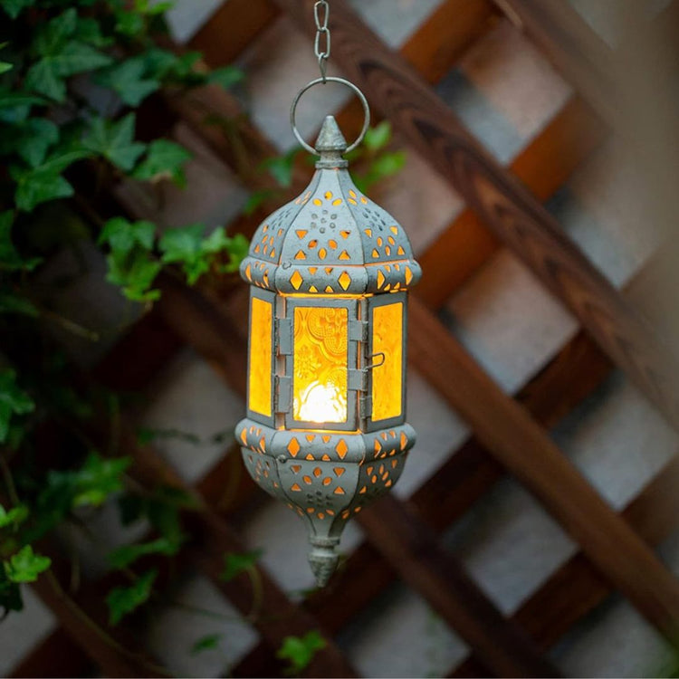 Vintage Hanging Moroccan Lanterns - White Metal Candle Holders (Set of 2)-Hansart-Hansart, Enhance your home decor with these elegant Vintage Hanging Moroccan Lanterns. Featuring an intricately carved white metal frame and embossed glass panels, these lanterns bring a touch of exotic charm and ambient lighting to any space. Perfect for holding tea light or LED candles, they are ideal for hanging indoors or outdoors, creating a warm and inviting atmosphere for weddings, parties, or everyday decor. Exquisite