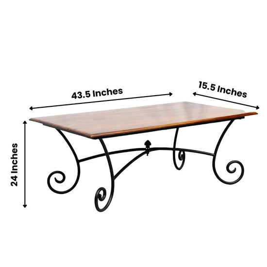 Wooden Top Metal Table, Antique Design for living room-Hansart, Tables, Premium Wood: Crafted from high-quality wood, this coffee table boasts exceptional durability and an enchanting natural grain pattern, adding an elegant touch to your home decor. Modern Industrial Design: The black powder-coated iron stand complements the wood tabletop, creating a perfect fusion of rustic charm and contemporary sophistication. Ample Surface Area: With a width of 110 cm and depth of 60 cm, there&