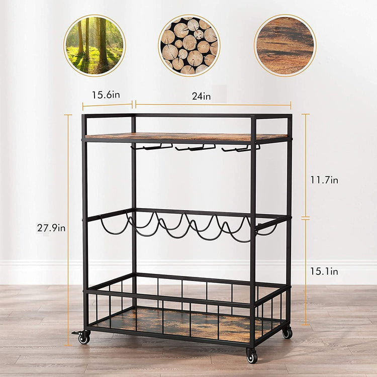 Bar cart with dimensions on a white background