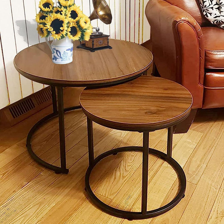 Modern Nesting Round Coffee Table Set – Metal Frame with Open Base Design-Hansart, Tables, Elevate your living space with this Modern Nesting Round Coffee Table Set, a versatile and stylish addition to any home. Designed with functionality and aesthetics in mind, this set includes two tables of varying sizes that can be nested together to save space or arranged separately for a dynamic look. Featuring a sleek open base design with durable metal framing, these tables bring a contemporary flair to your living