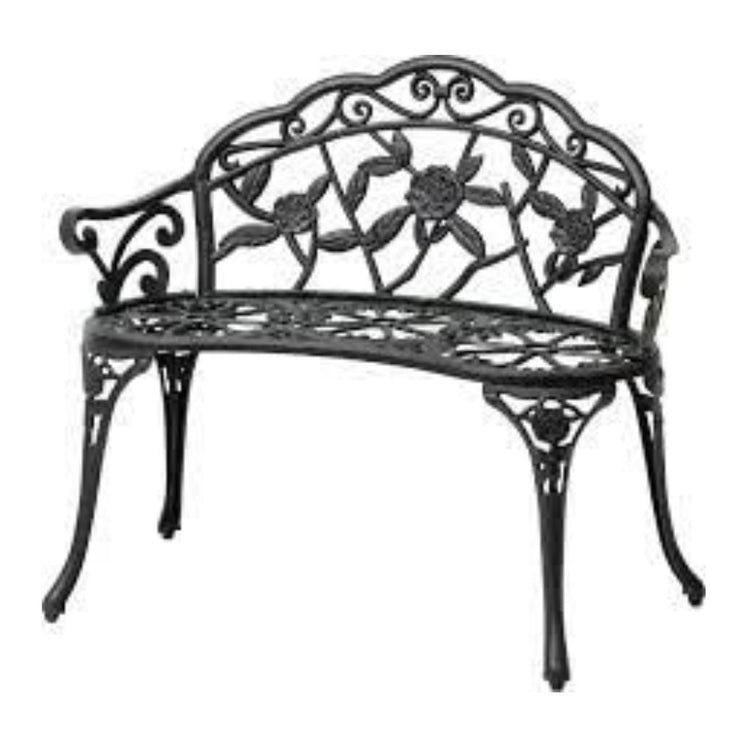 Elegant Cast Iron Garden Bench with Floral Backrest Design, HANSART, Enhance the charm of your garden or patio with this Elegant Cast Iron Garden Bench. Featuring a beautifully detailed floral backrest, this bench combines classic design with sturdy construction, making it the perfect addition to any outdoor space. Its gracefully curved armrests and legs offer both comfort and timeless elegance, inviting you to relax and enjoy nature. Ideal for gardens, patios, porches, or balconies, this bench serves as bo