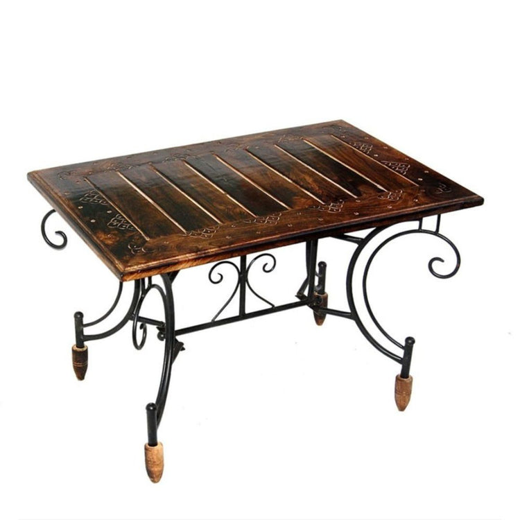 Rustic Wrought Iron & Wood Side Table-Hansart, Tables, Enhance your living space with this beautifully crafted Rustic Rectangular Side Table, featuring a rich wooden tabletop paired with an ornate wrought iron base. The combination of warm wood tones and intricate iron scrollwork creates a timeless piece that blends effortlessly with rustic, vintage, farmhouse, or traditional decor styles. Compact yet functional, this table is ideal as a coffee table, accent piece, or decorative stand for both indoor and ou