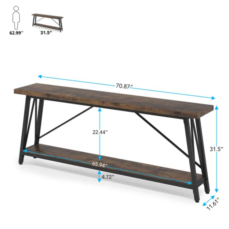 Industrial Console Table with Open Storage Shelf and Metal Frame-Hansart, Tables, Add a touch of industrial charm to your living space with the Industrial Console Table. Featuring a warm wood-grain finish paired with a sleek black metal frame, this eye-catching piece brings both style and function to your home. Whether you&
