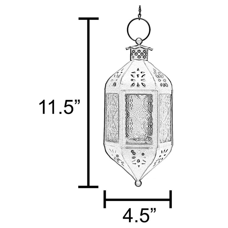 Vintage Hanging Lantern, 11.5 Inch Metal Candle Holder Decor-Hansart-Hansart, Add a touch of elegance and warmth to your space with this beautifully designed 11.5" Hanging Metal Lantern. Crafted with intricate cut-out patterns and glass panels, this lantern brings a charming Moroccan flair to any setting. Perfect for both indoor and outdoor use, it creates an inviting ambiance whether hanging from a hook, displayed on a table, or part of your event decor. Simply add a candle or LED light to enhance its glow
