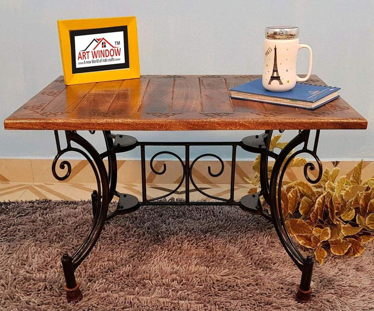 Vintage Style Wrought Iron Coffee Table with Wooden Top-Hansart, Tables, Bring timeless elegance to your living space with this Vintage Style Wrought Iron Coffee Table. Crafted with a sturdy wrought iron frame and a beautifully finished wooden top, this table combines durability with rustic charm. Its intricate scrollwork and decorative accents on the iron base add an artistic touch, making it a perfect centerpiece for both traditional and contemporary settings. The compact size makes it ideal for cozy livi