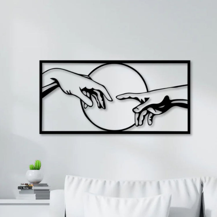 Add a touch of whimsy and mystery to your home with our Framed Moon with Hands Metal Wall Art. Hand-crafted and framed, this stunning piece will elevate any room with its unique design. Embrace the magic of the moon and decorate your walls with this captivating art-Measures 30 x 15 Inches-Constructed of High Quality Metal-Anti-rust powder coating used for long lasting finish Hanging Mechanism included Perfect for your living room, bedroom, hall, office reception, guest room, and hotel reception