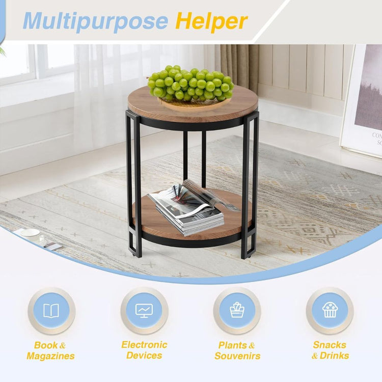 Round Industrial End Table with Storage Shelf and Metal Frame-Hansart, Tables, Enhance your living space with this Modern Round Side Table, designed with both style and functionality in mind. Measuring 20 inches in height and featuring a 16-inch diameter tabletop, this elegant piece is perfect for use as an end table, nightstand, or accent table. The sleek, minimalist design combines a sturdy metal frame with a smooth tabletop, offering a contemporary touch that fits seamlessly into any room decor. Whether